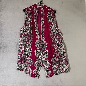 Sheer Open Front Topper Vest Fuchsia Pink Floral Womens Plus 2X Susan Graver
